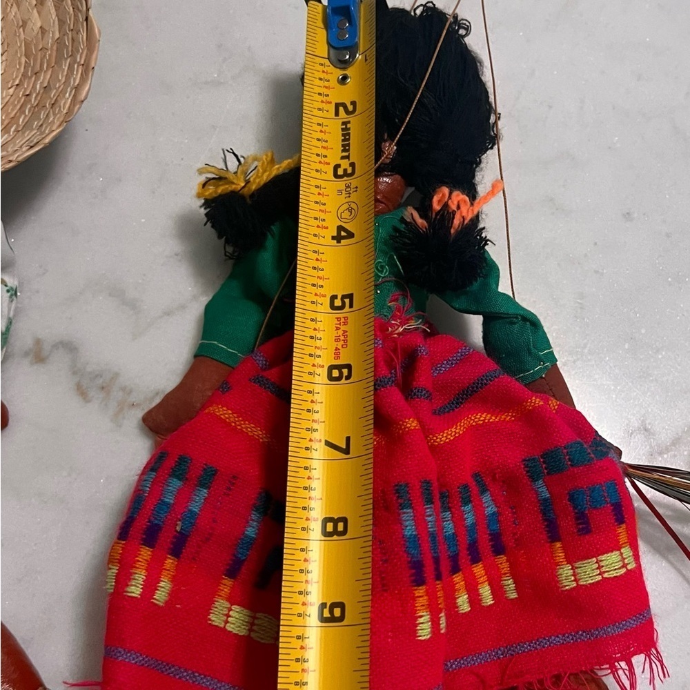 Vintage Mexican Handmade Marionette Folk Art Dolls Lot of 2 Hand Painted Puppets - Picture 10 of 12